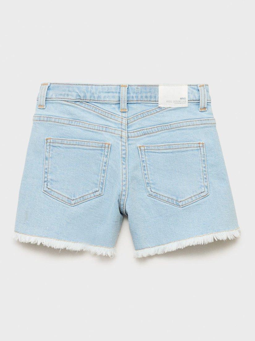 Product image 4 of 4, which shows Mango Kids' Patri Frayed Denim Shorts, Sky Blue, 10 years