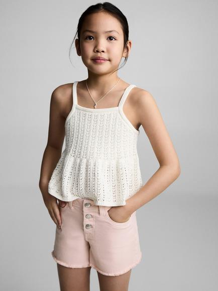 Mango Kids' Patri Frayed Denim Shorts, Pink