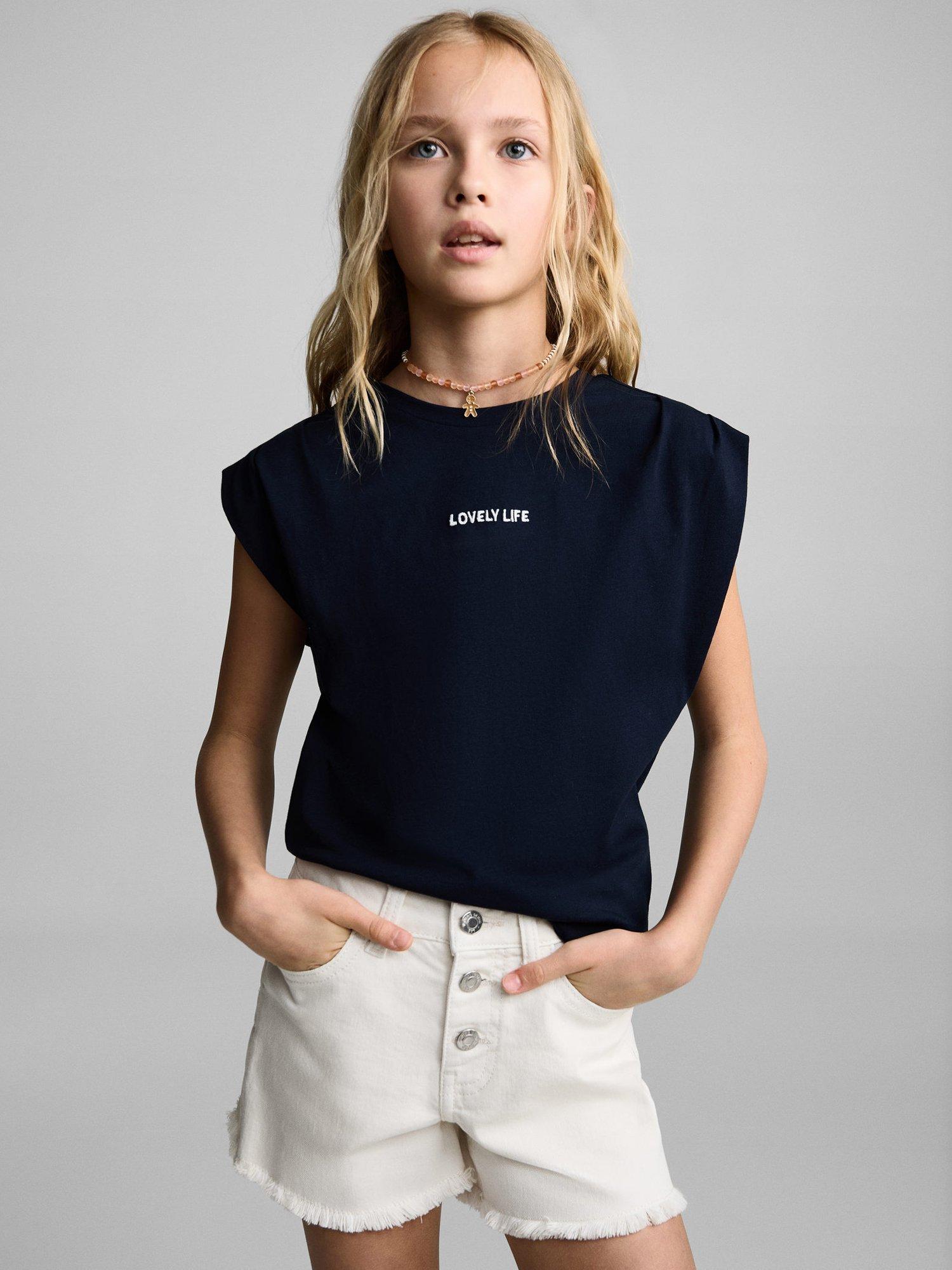 Product image 1 of 4, which shows Mango Kids' Patri Frayed Denim Shorts, White, 6 years