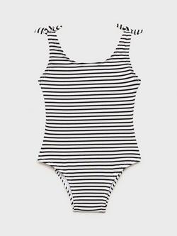 Mango Kids' Striped Swimsuit, Black, Black