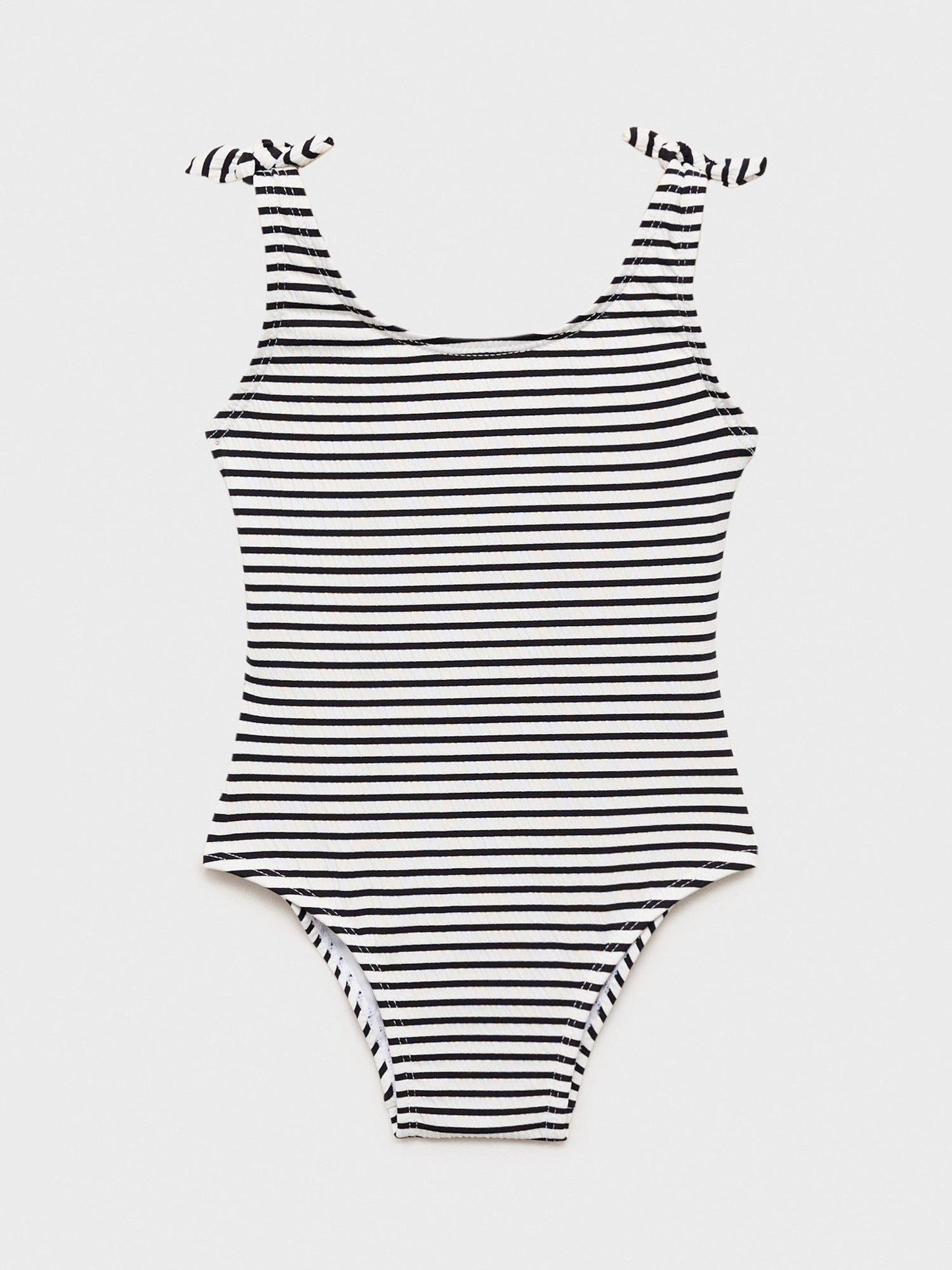 Product image 4 of 5, which shows Mango Kids' Striped Swimsuit, Black, 12-18 months