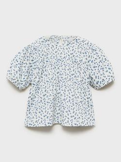 Mango Kids' Cuqui Floral Puffed Short Sleeve T-Shirt, Natural White, Natural White