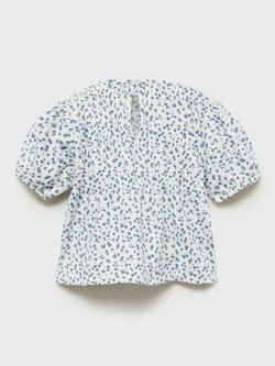 Mango Kids' Cuqui Floral Puffed Short Sleeve T-Shirt, Natural White - view 2, Natural White