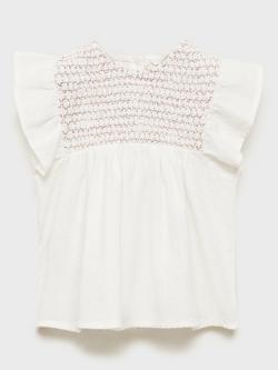 Mango Kids' Plani Ruffle Cap Sleeve T-Shirt, Natural White, Natural White