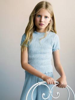 Mango Kids' Valm Shirred T-Shirt, Pastel Blue, Pastel Blue