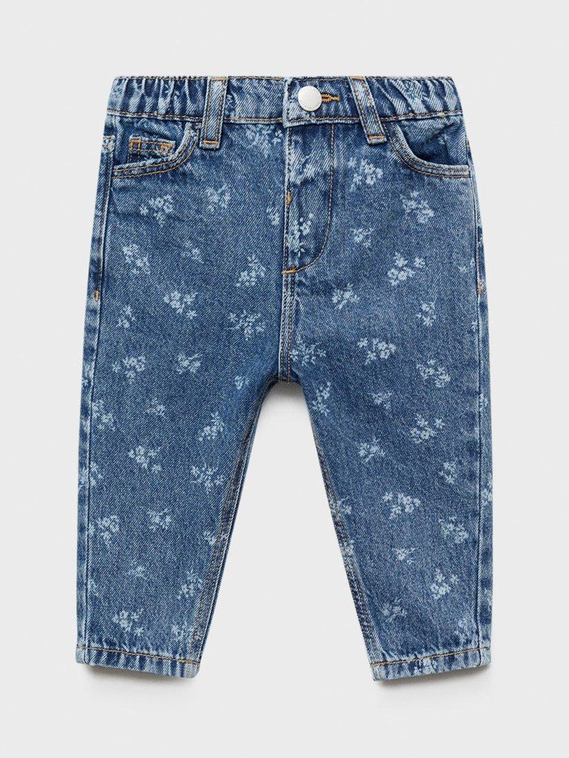 Product image 1 of 4, which shows Mango Kids' Cottage Floral Wash Straight Leg Jeans, Open Blue, 12-18 months