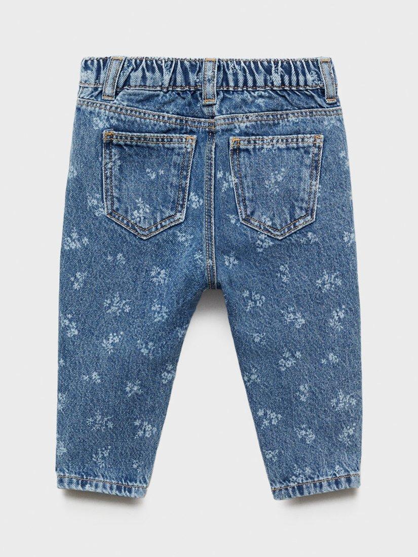 Product image 2 of 4, which shows Mango Kids' Cottage Floral Wash Straight Leg Jeans, Open Blue, 12-18 months