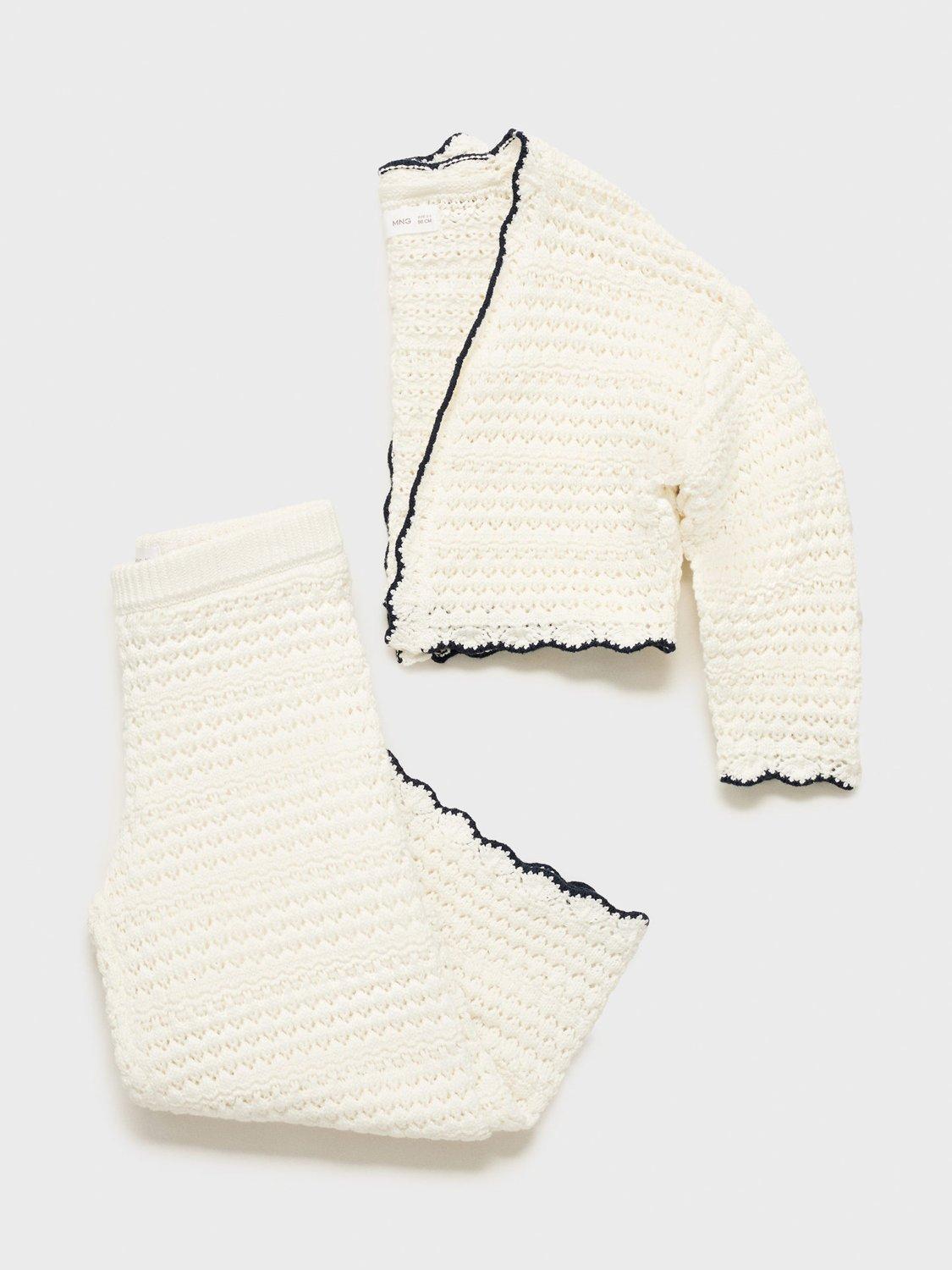 Product image 4 of 4, which shows Mango Kids' Lilia Open Knit Culottes, White, 12-18 months