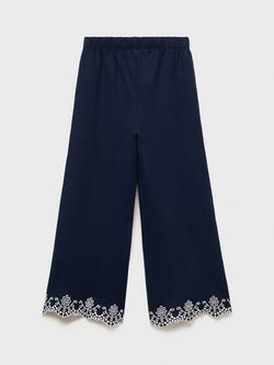 Mango Kids' Suiz Embroidered Hem Trousers, Navy - view 2, Navy