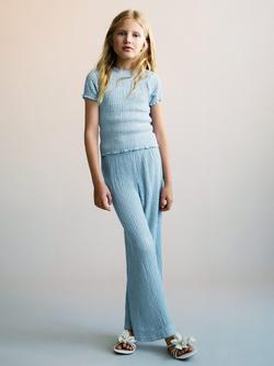 Mango Kids' Vale Ruched Trousers, Pastel Blue, Pastel Blue