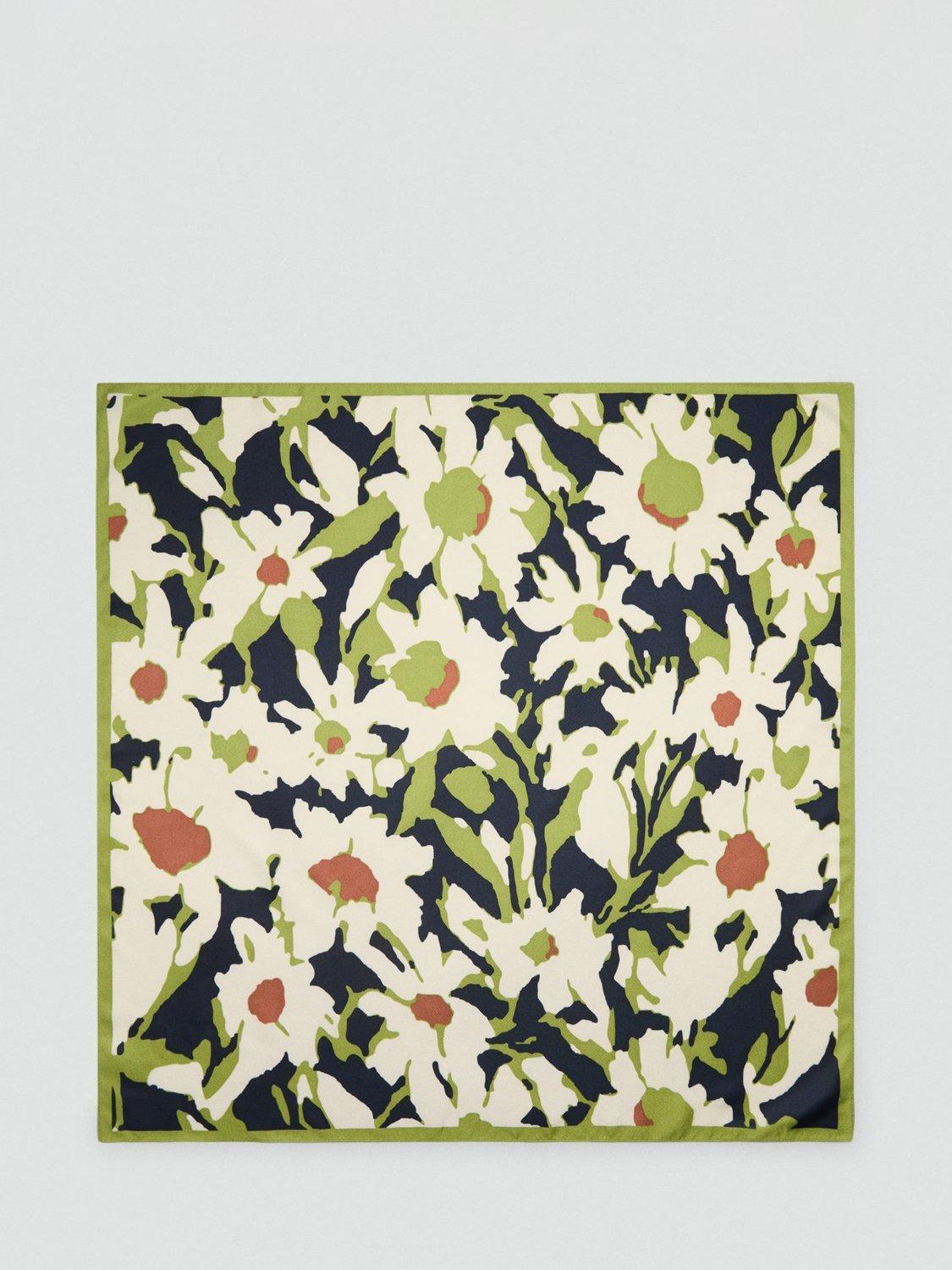 Mango Daisy Satin Square Scarf, Green