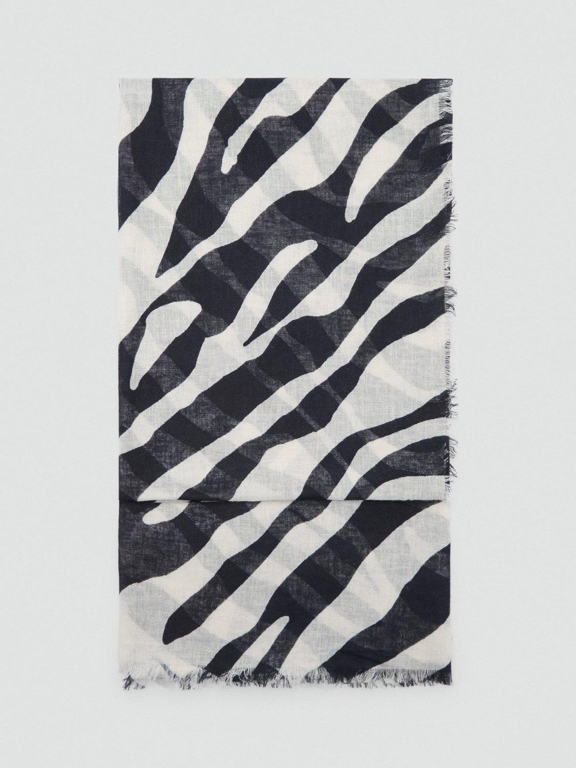 Product image 1 of 2, which shows Mango Zebra Foulard Linen Scarf, Black, One Size