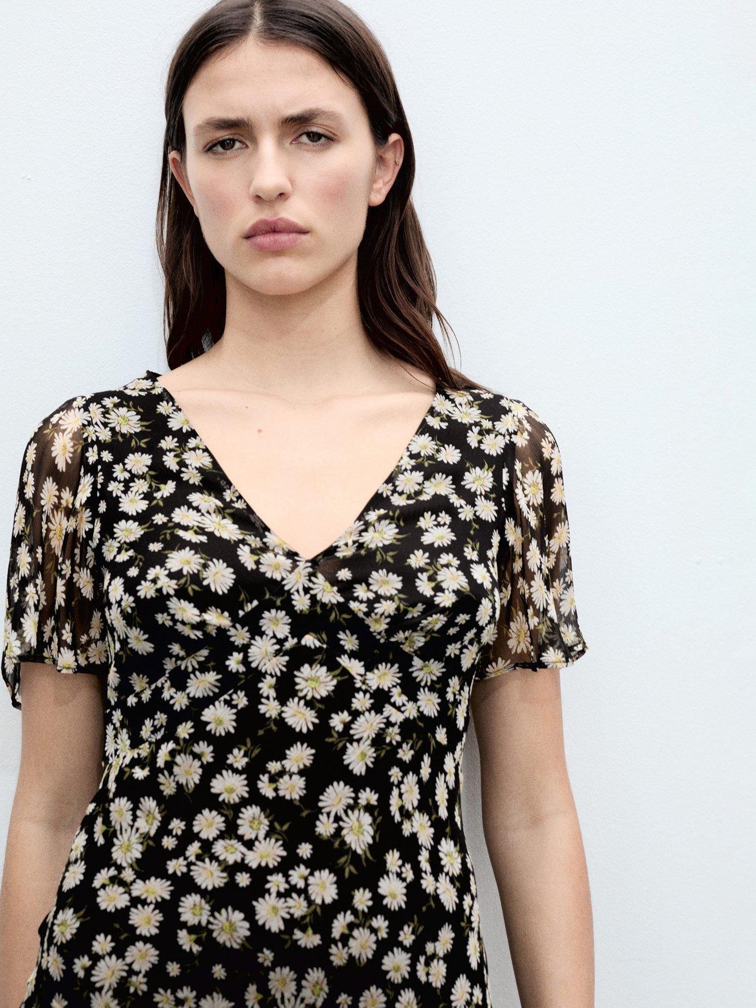 Product image 1 of 7, which shows Mango Belle Floral V-Neck Midi Dress, Black, 10