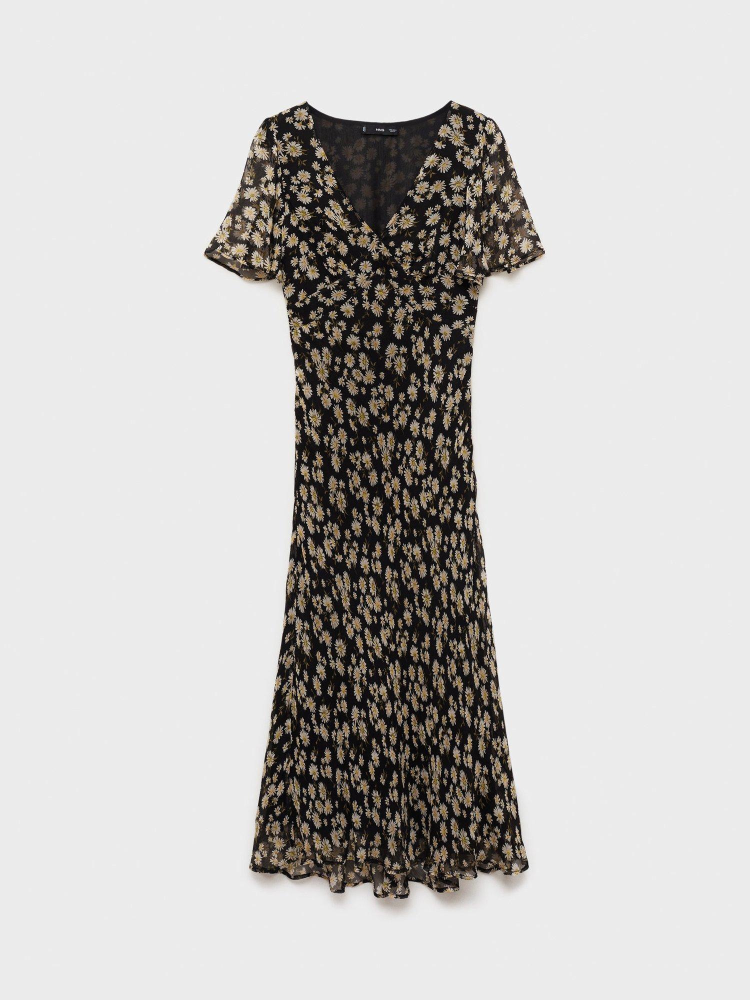 Product image 3 of 7, which shows Mango Belle Floral V-Neck Midi Dress, Black, 10
