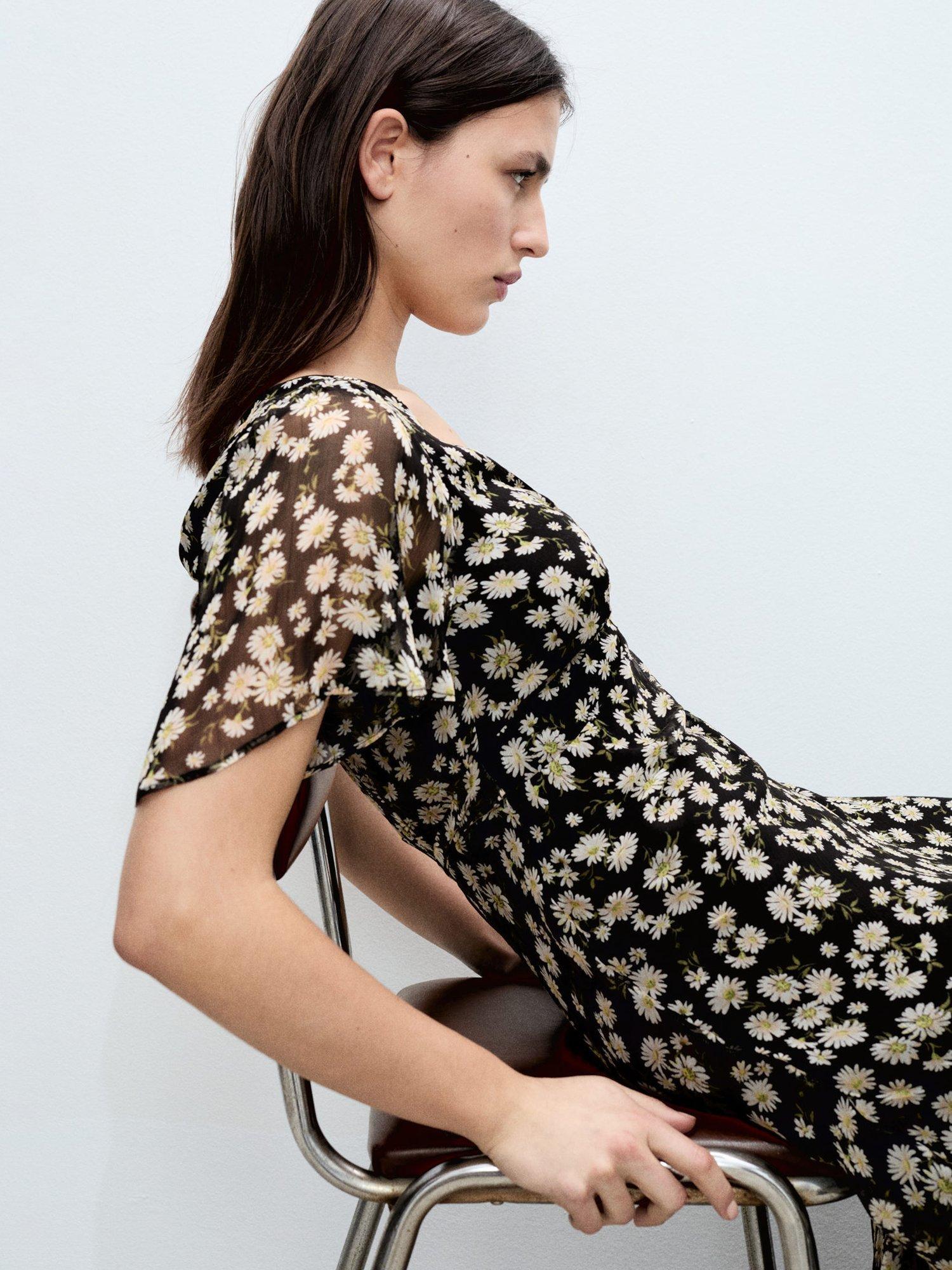 Product image 6 of 7, which shows Mango Belle Floral V-Neck Midi Dress, Black, 10