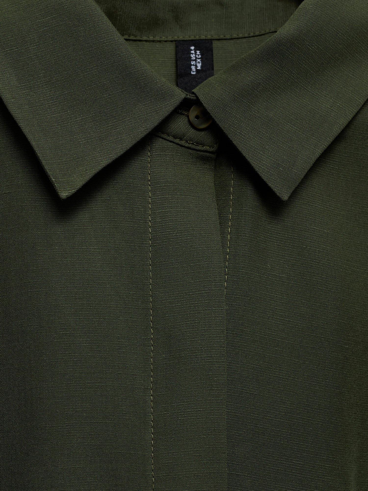 Product image 8 of 8, which shows Mango Casino Linen Blend Belted Sleeveless Shirt Midi Dress, Khaki, 4