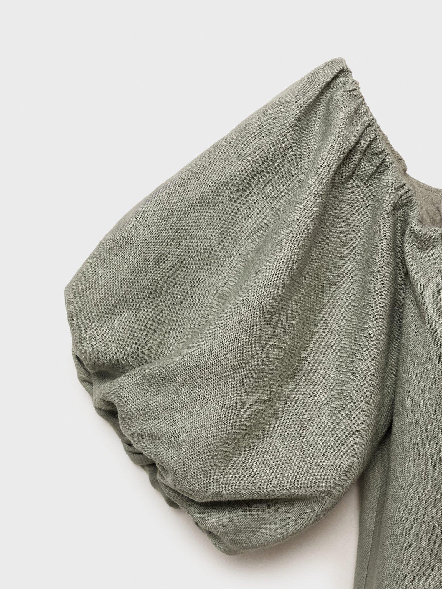 Product image 5 of 7, which shows Mango Menorca Linen Puff Sleeve Bardot Midi Dress, Green, 10