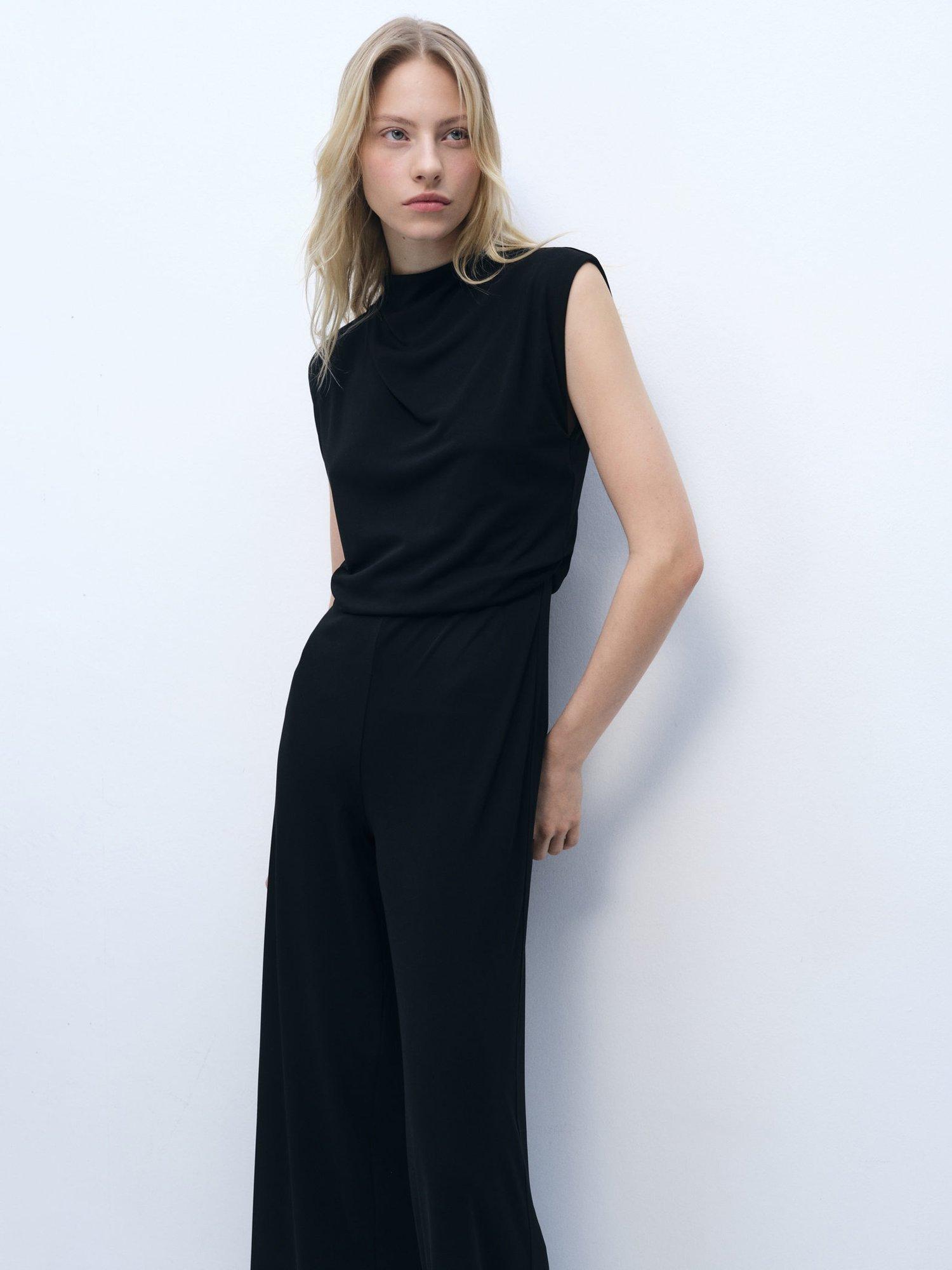 Mango Aubrey Drape Neck Sleeveless Straight Leg Jumpsuit, Black