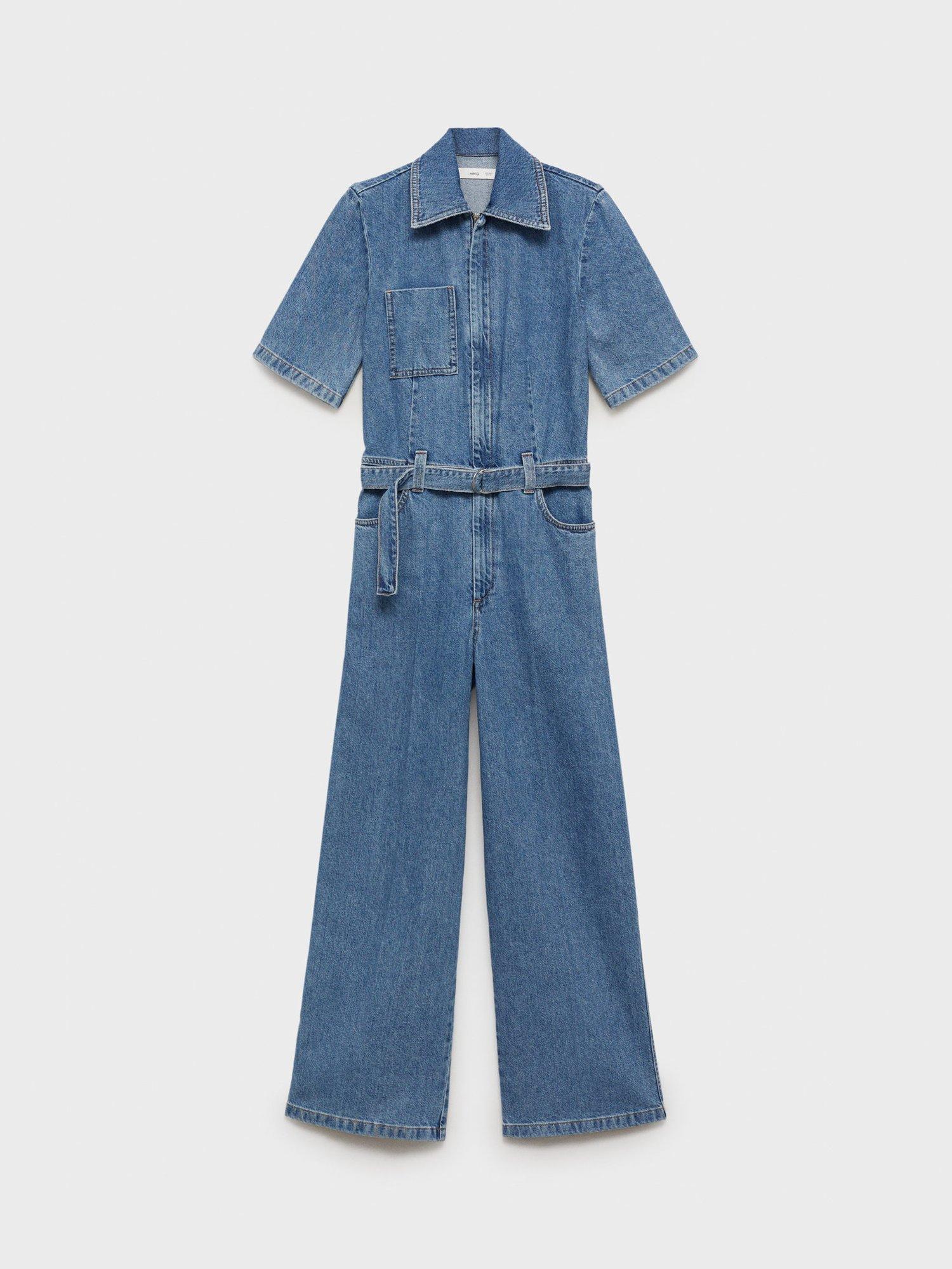 Product image 3 of 8, which shows Mango Fleur Denim Jumpsuit, Mid Blue, L