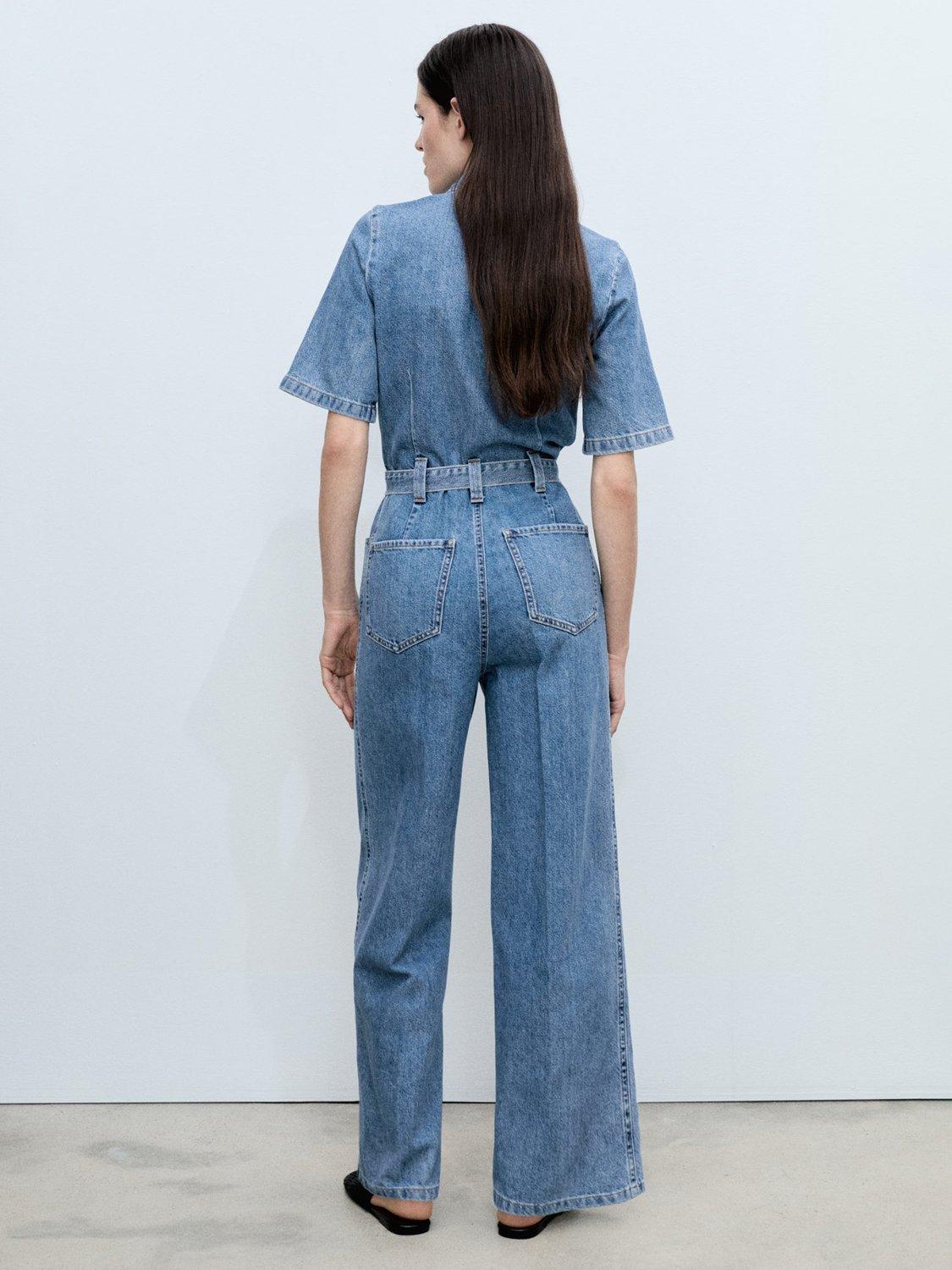 Product image 4 of 8, which shows Mango Fleur Denim Jumpsuit, Mid Blue, L