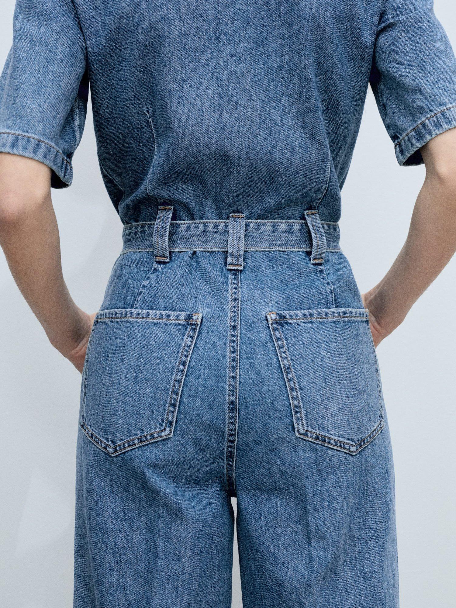 Product image 7 of 8, which shows Mango Fleur Denim Jumpsuit, Mid Blue, L