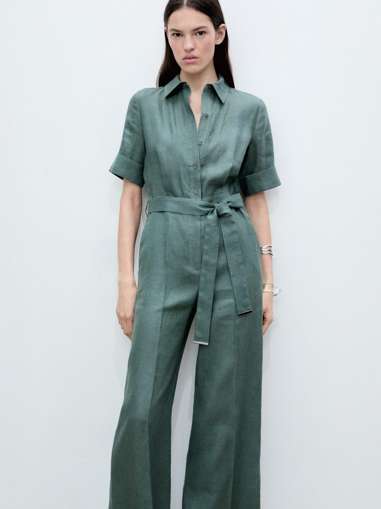 Product image 1 of 7, which shows Mango Tomy Linen Jumpsuit, Medium Green, L