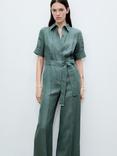 Mango Tomy Linen Jumpsuit, Medium Green
