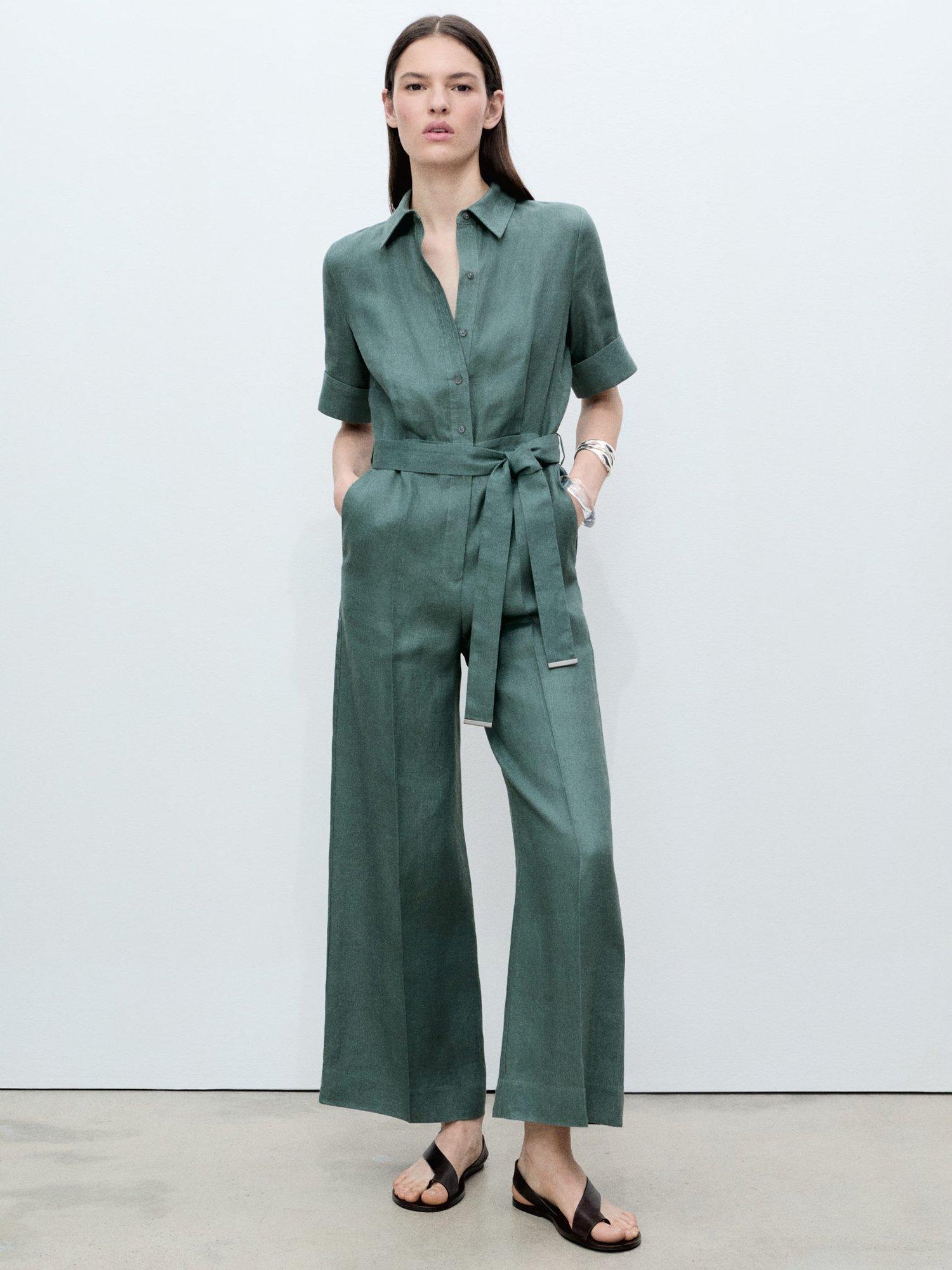 Product image 2 of 7, which shows Mango Tomy Linen Jumpsuit, Medium Green, L