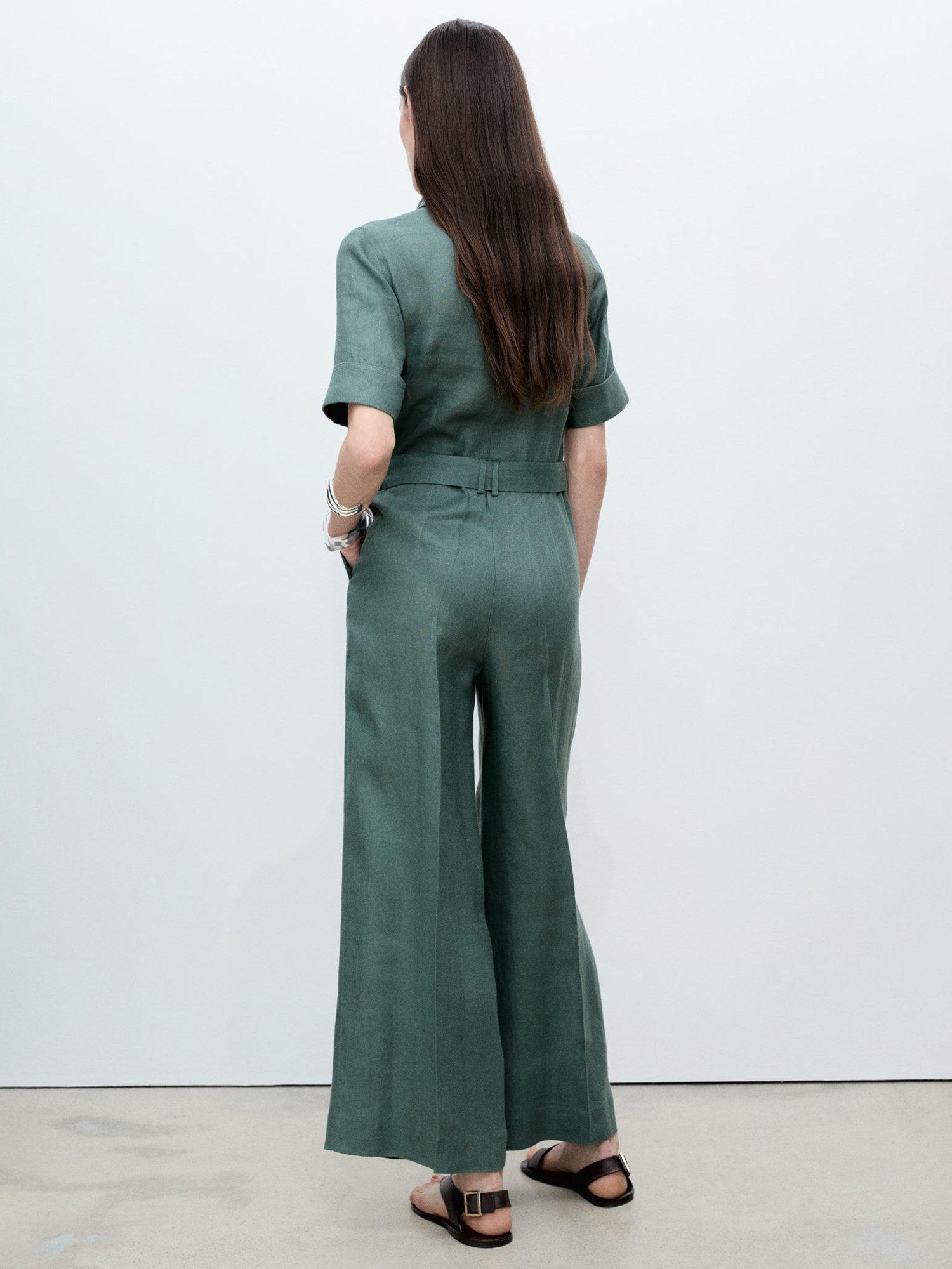 Product image 4 of 7, which shows Mango Tomy Linen Jumpsuit, Medium Green, L