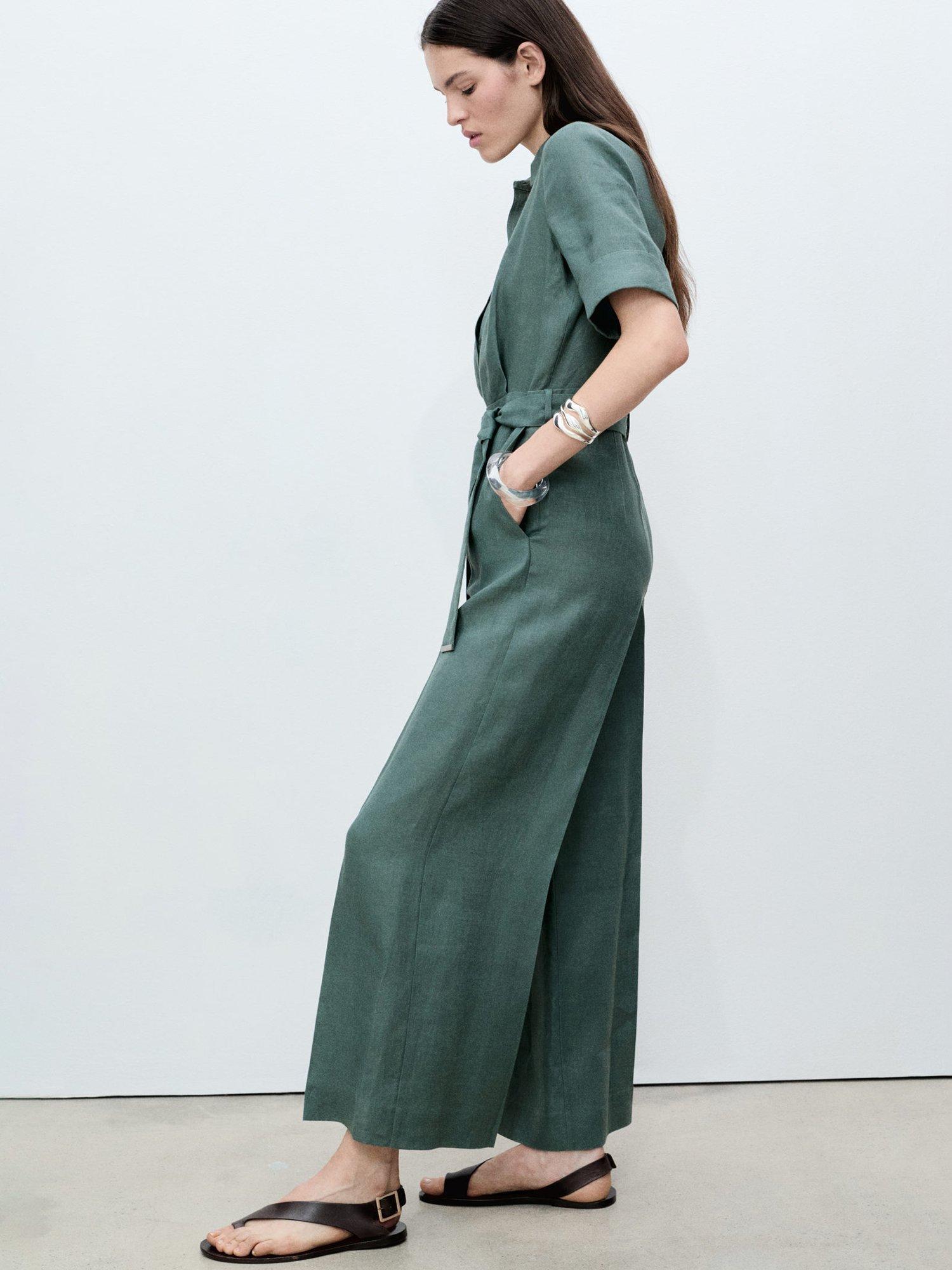 Product image 6 of 7, which shows Mango Tomy Linen Jumpsuit, Medium Green, L