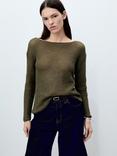 Mango Perlin Open Knit Jumper, Khaki