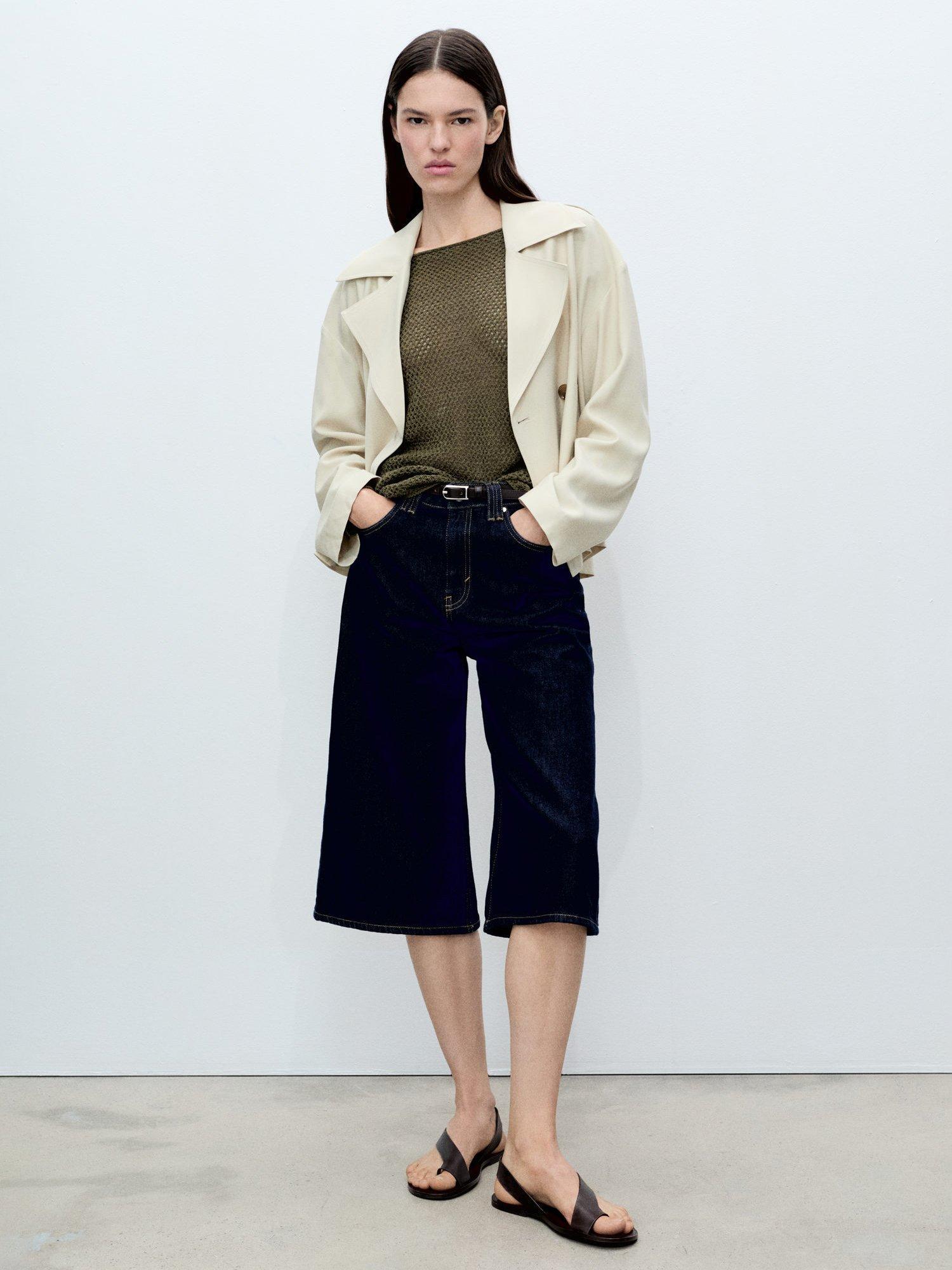 Product image 2 of 5, which shows Mango Perlin Open Knit Jumper, Khaki, XXS