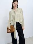 Mango Belle Floral Tie Neck Blouse, Green