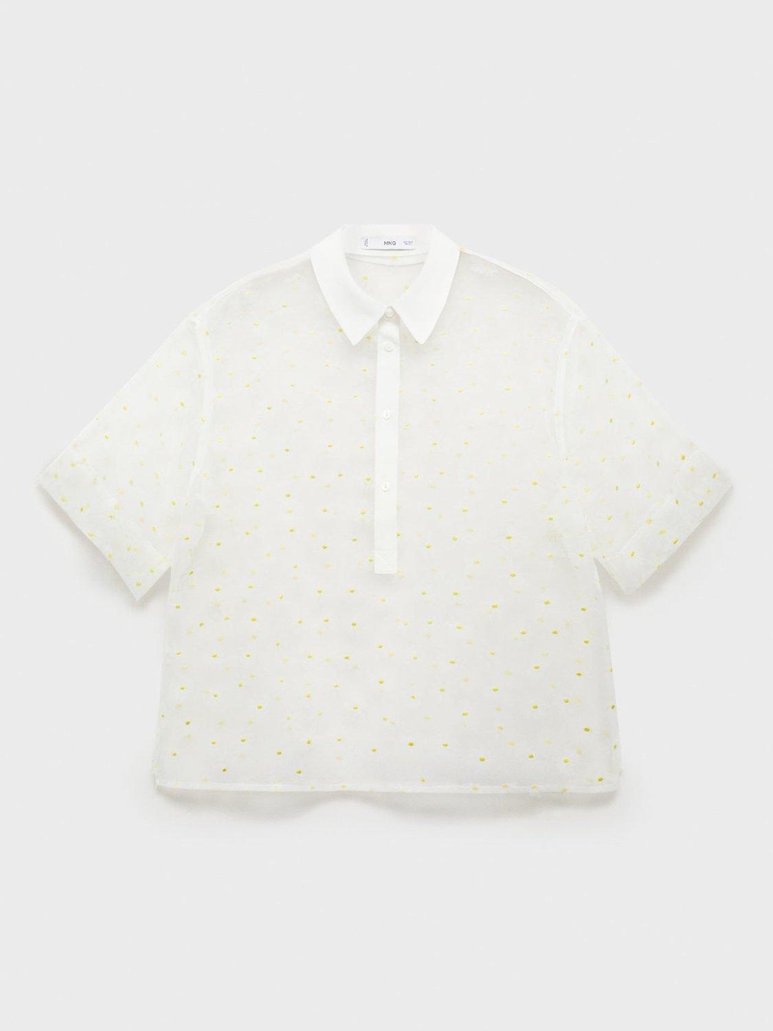 Product image 6 of 7, which shows Mango Dacy Floral Embroidered Sheer Shirt, Natural White, 10