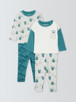 John Lewis Baby Yeti Pyjamas, Pack of 2, Teal, Teal