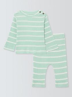 John Lewis Baby Pointelle Stripe Pyjamas, Aqua, Aqua