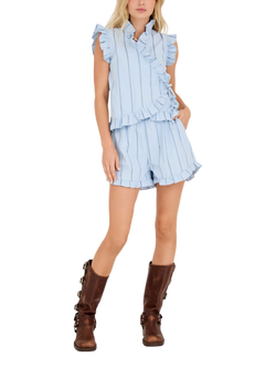 A-VIEW Lizza Stripe Ruffle Shorts, Light Blue, Light Blue