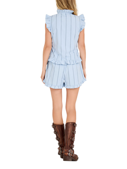 A-VIEW Lizza Stripe Ruffle Shorts, Light Blue - view 2, Light Blue