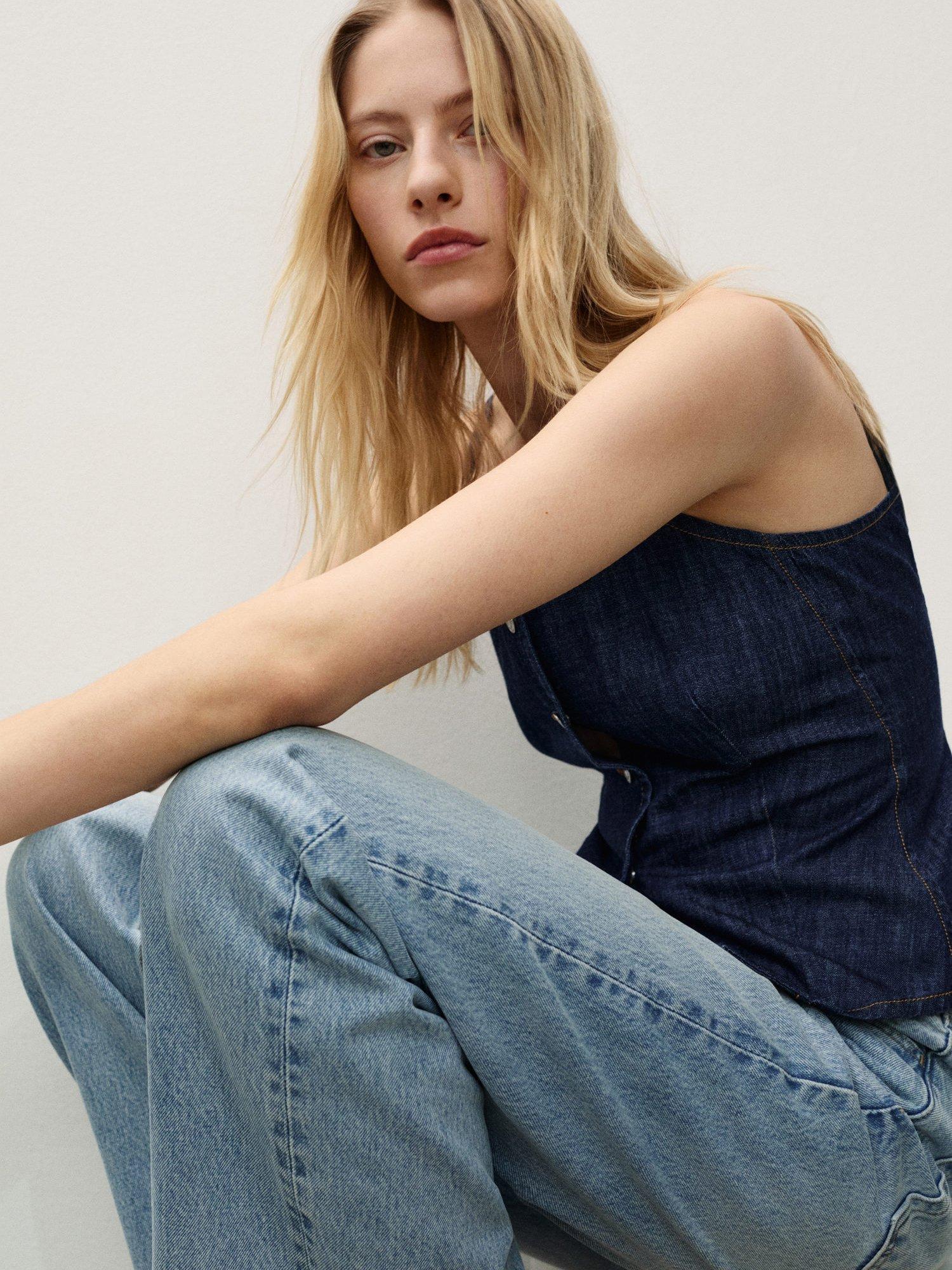 Product image 6 of 7, which shows Mango Miami Straight Leg Jeans, Light Blue, 4