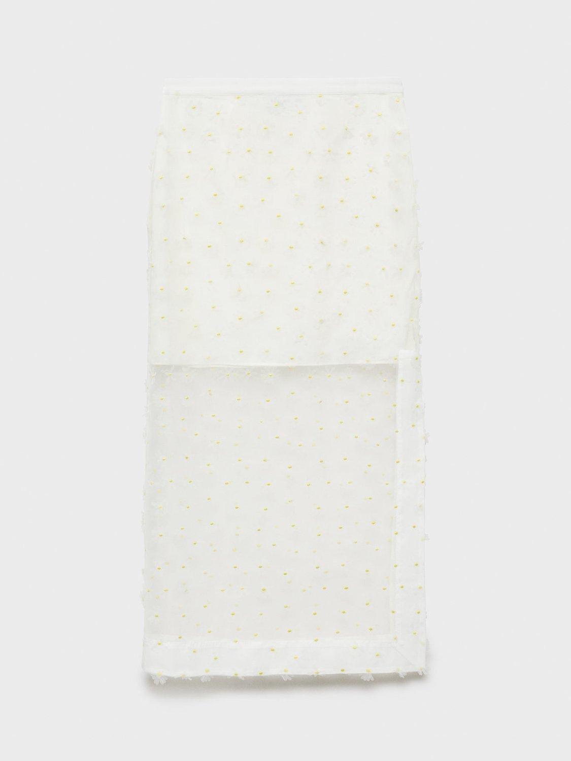 Product image 3 of 7, which shows Mango Dacy Floral Embroidered Sheer Midi Skirt, Natural White, L