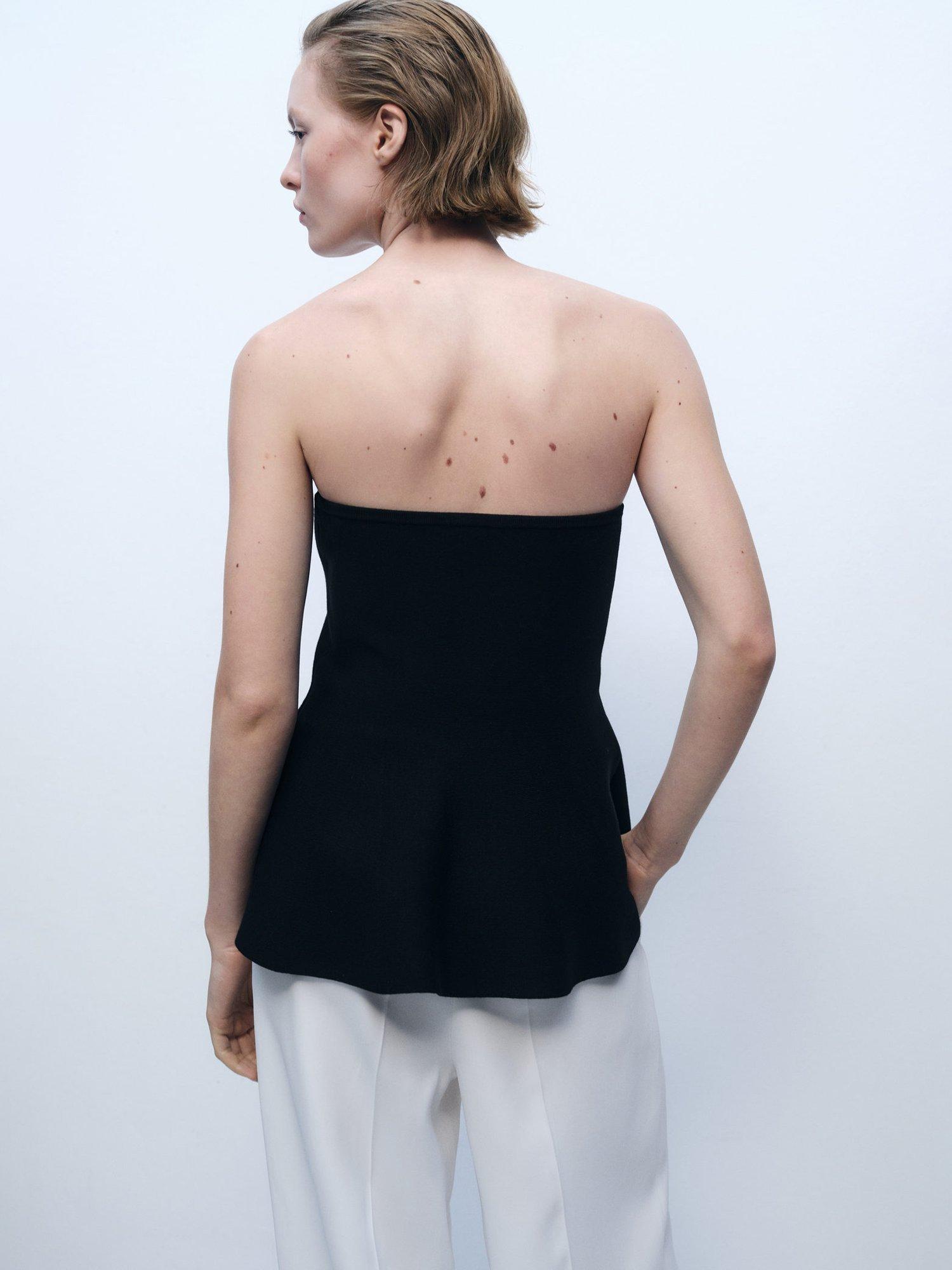 Product image 4 of 6, which shows Mango Pep Bandeau Peplum Top, Black, S