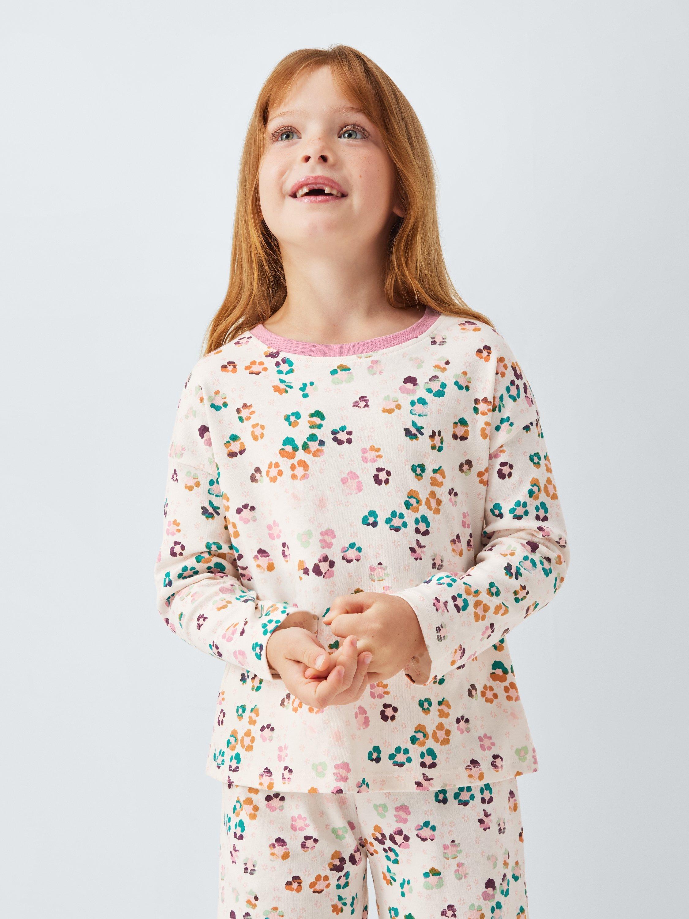 Product image 1 of 7, which shows John Lewis Kids' Leo Floral Pyjamas, White, 5 years