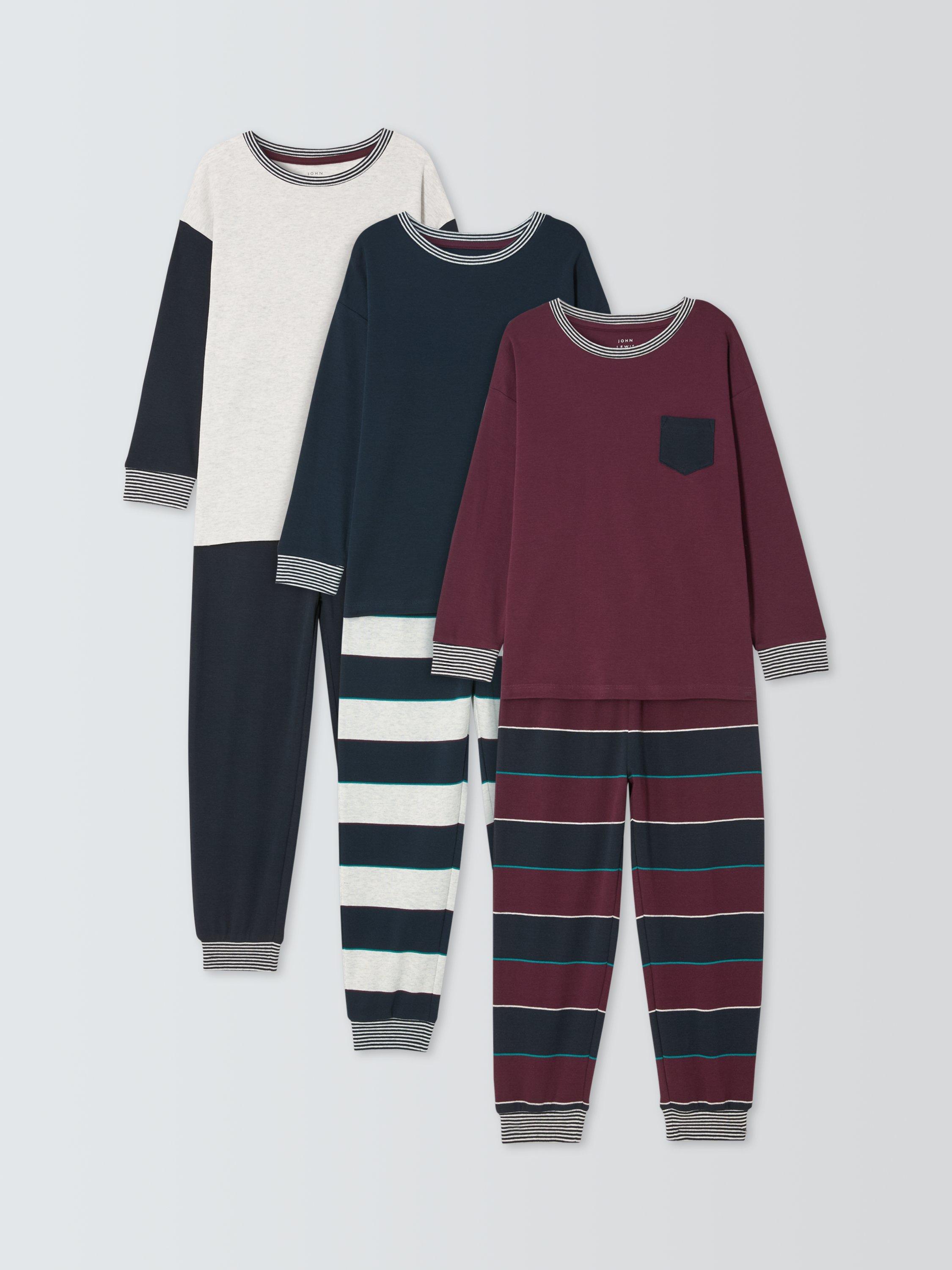 Product image 1 of 7, which shows John Lewis Kids' Stripe & Colourblock Pyjamas, Pack of 3, Multi, 12 years
