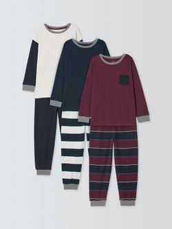 John Lewis Kids' Stripe & Colourblock Pyjamas, Pack of 3, Multi, Multi Multi