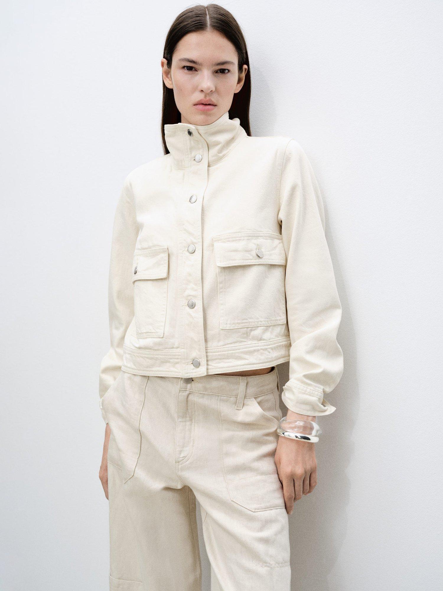 Mango Mara Cotton Denim Jacket, Natural White