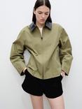 Mango Sheila Faux Leather Collar Jacket, Khaki