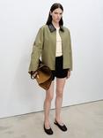 Mango Sheila Faux Leather Collar Jacket, Khaki