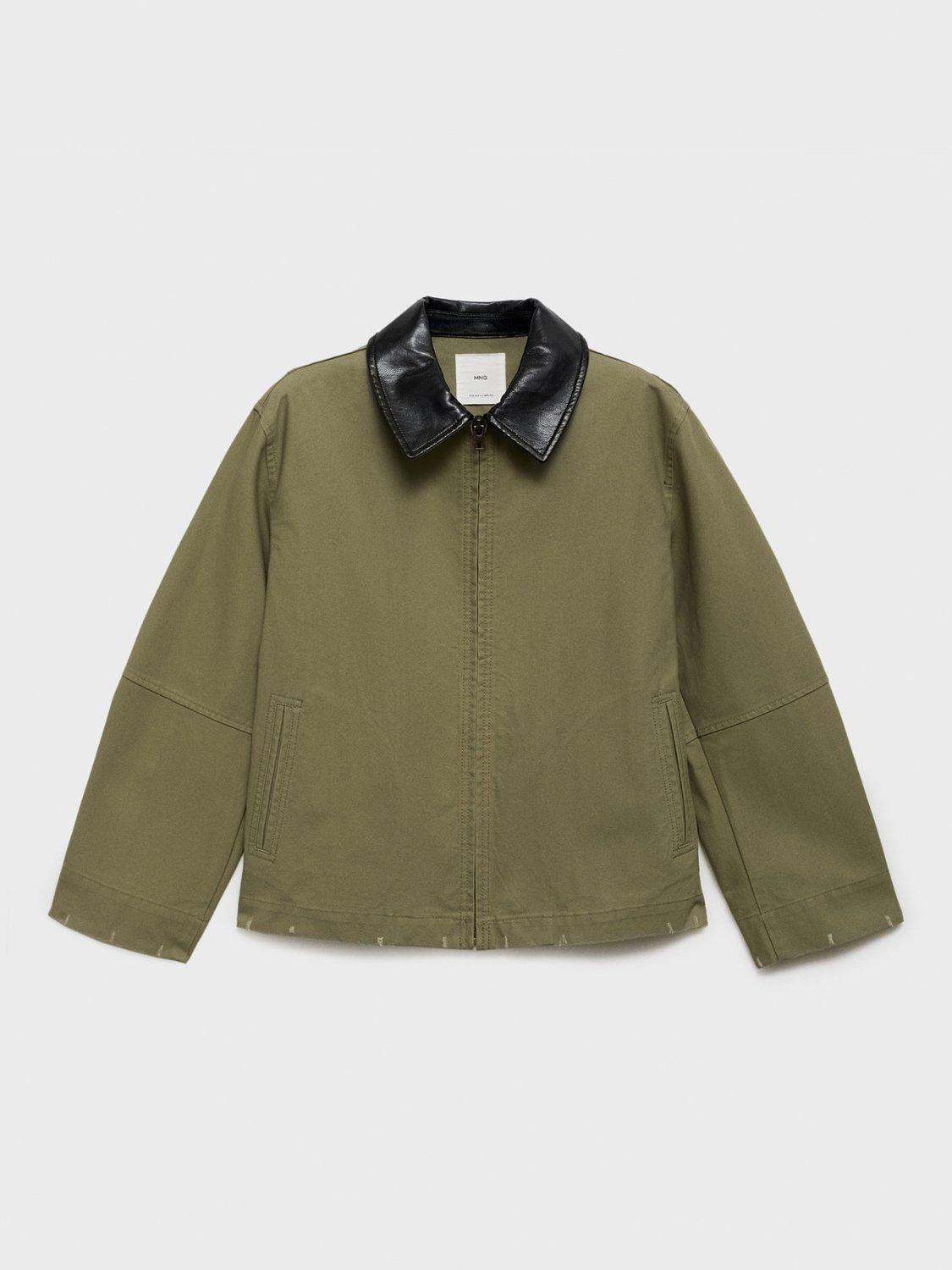 Product image 3 of 7, which shows Mango Sheila Faux Leather Collar Jacket, Khaki, L