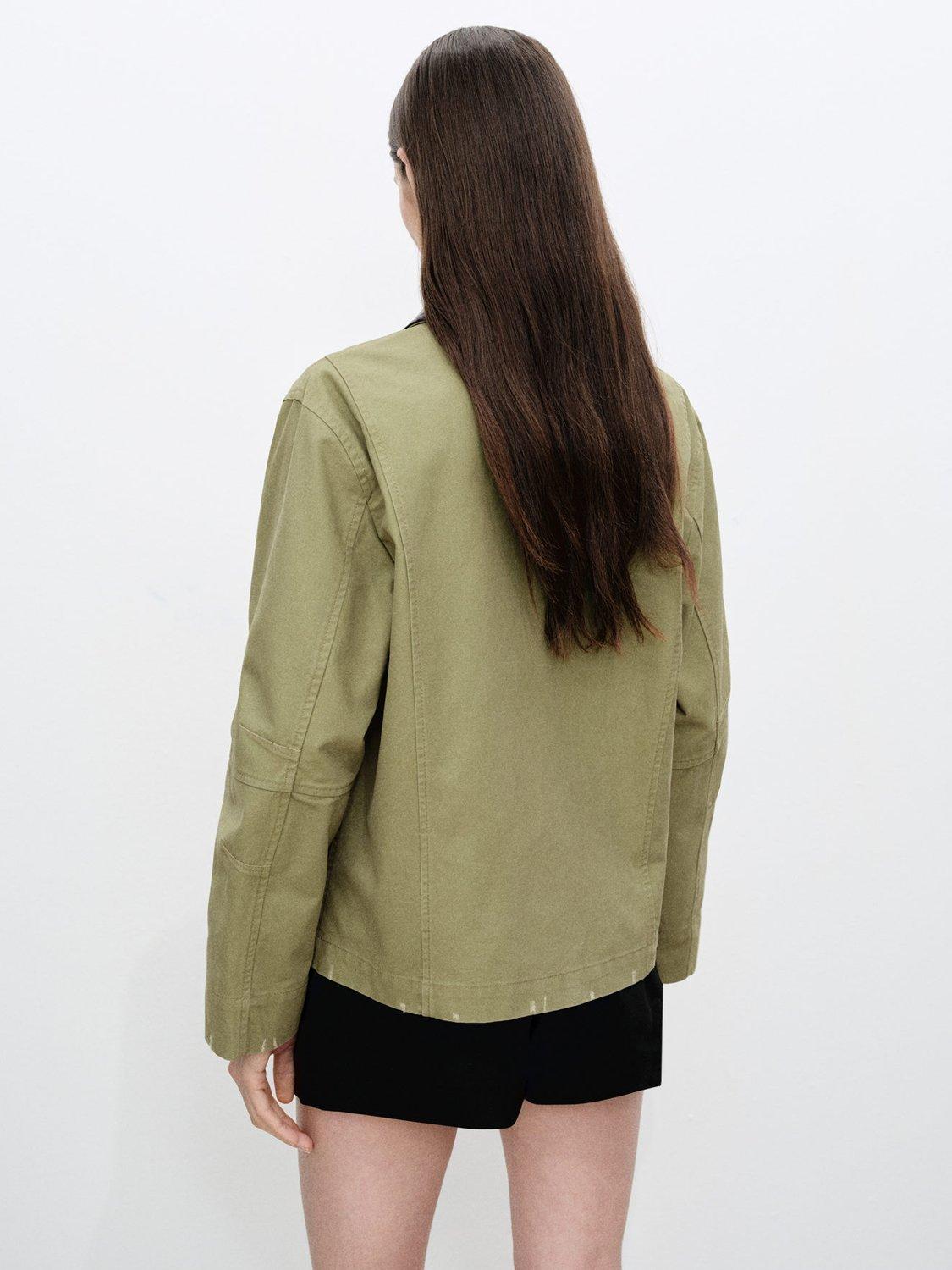 Product image 4 of 7, which shows Mango Sheila Faux Leather Collar Jacket, Khaki, L