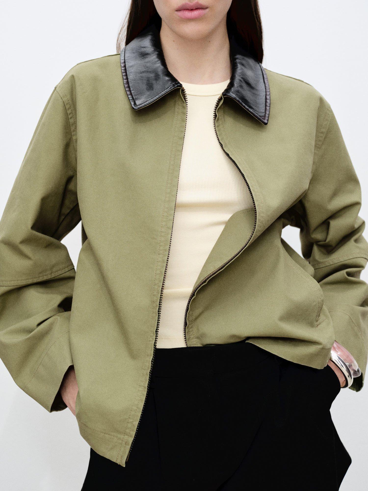 Product image 6 of 7, which shows Mango Sheila Faux Leather Collar Jacket, Khaki, L